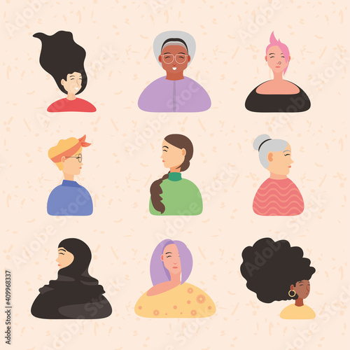 womens day, diversity women culture ethnicity and age characters