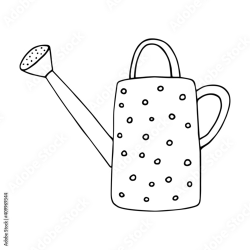 Watering can. Vector illustration drawn by hand in the style of doodle. Gardener's Tools