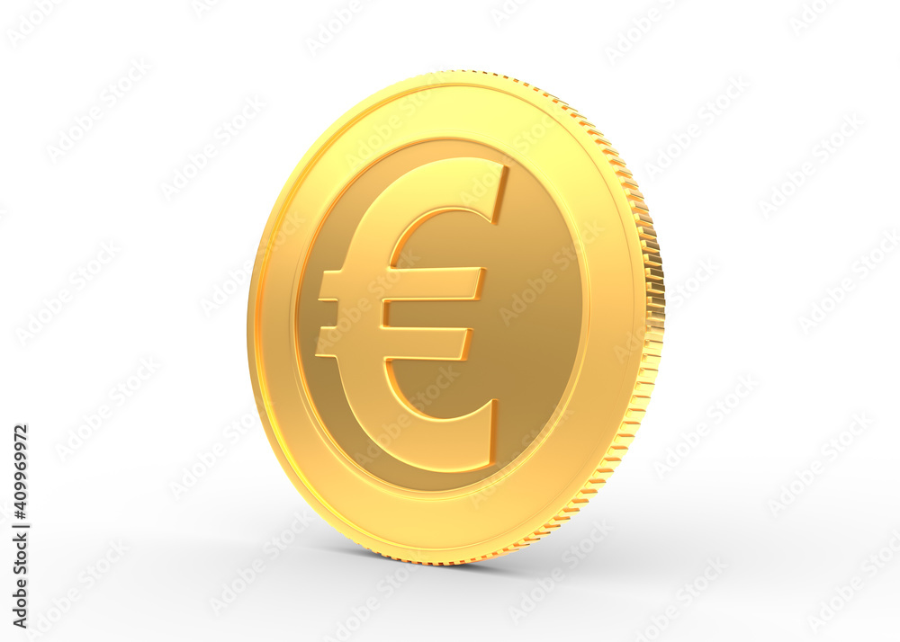 Obraz premium Gold coin with euro sign isolated on a white background. 3d rendering illustration