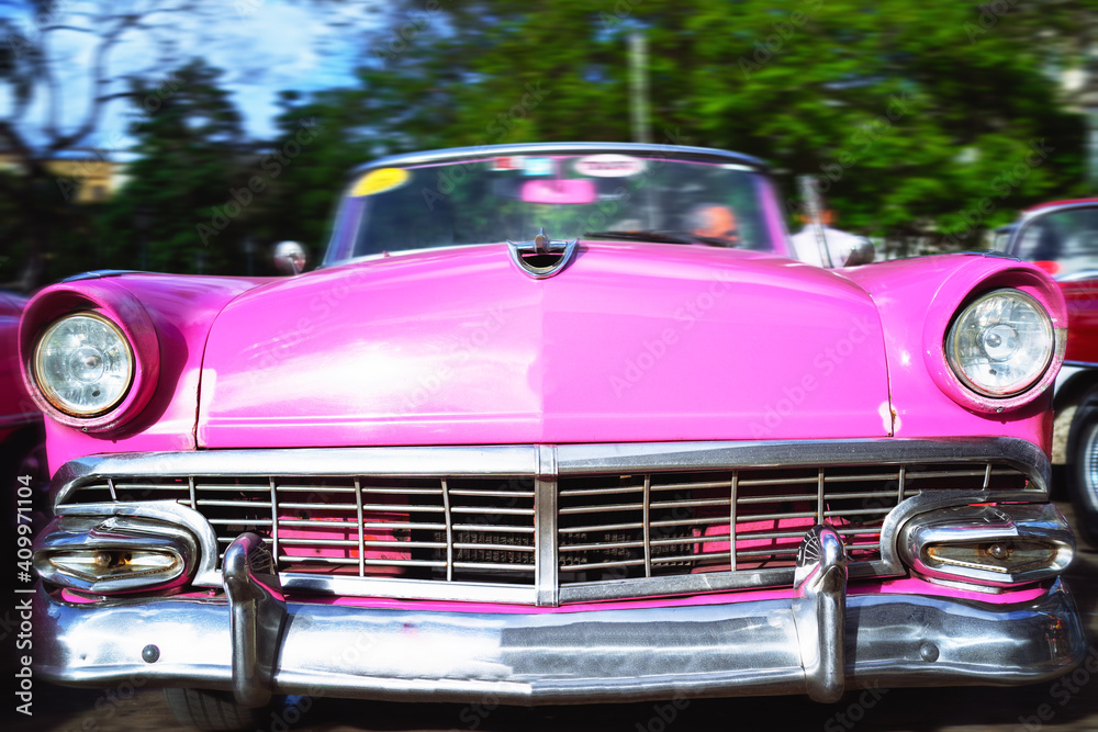 Front View of an old classic American car. Havana, Cuba Front View of an old classic American car. Havana, Cuba