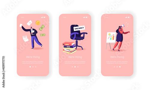 We are Hiring Mobile App Page Onboard Screen Template. Hr Manager Employers Searching Candidates for Vacant Place