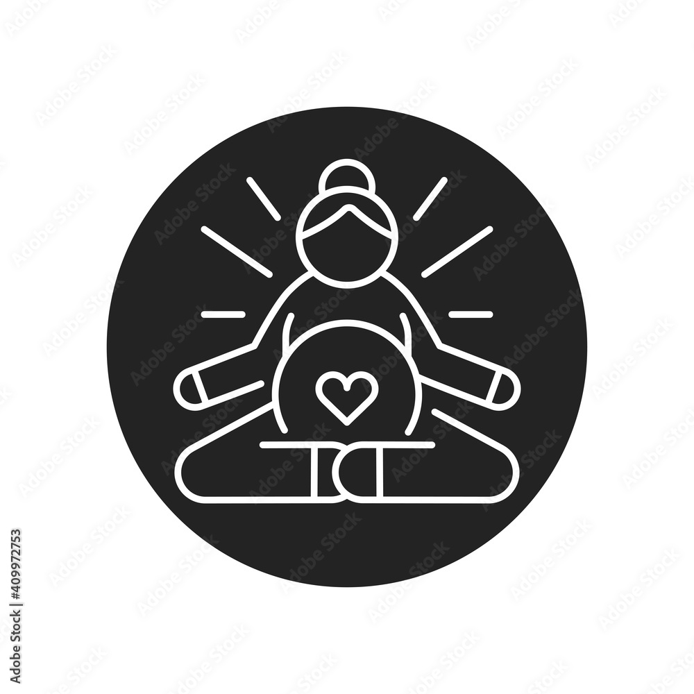 Yoga for pregnant women black glyph icon. Lotus position. Pictogram for web, mobile app, promo. UI UX design element.