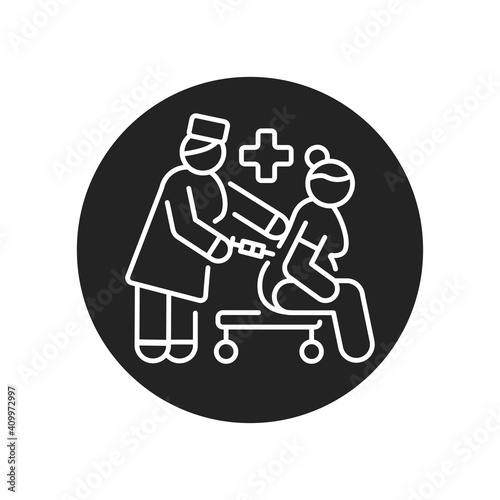 Individual anesthesia for pregnant women black glyph icon. Pictogram for web, mobile app, promo. UI UX design element