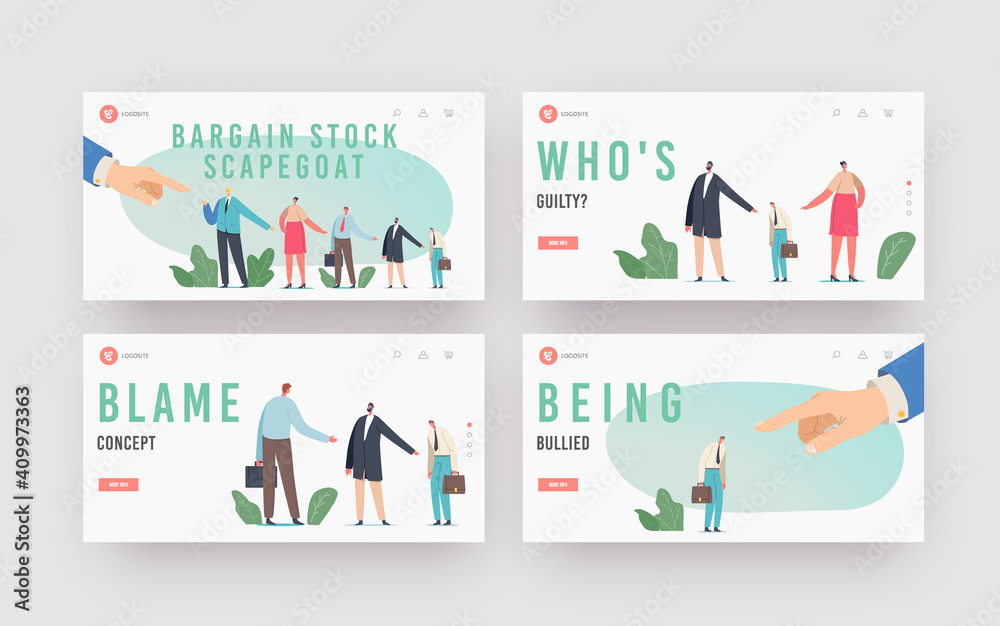 Bargain Stock Scapegoat Landing Page Template Set. Boss Hand Pointing on Business People Stand in Row Shift Blame Bargain Stock Scapegoat Landing Page Template Set. Boss Hand Pointing on Business People Stand in Row Shift Blame