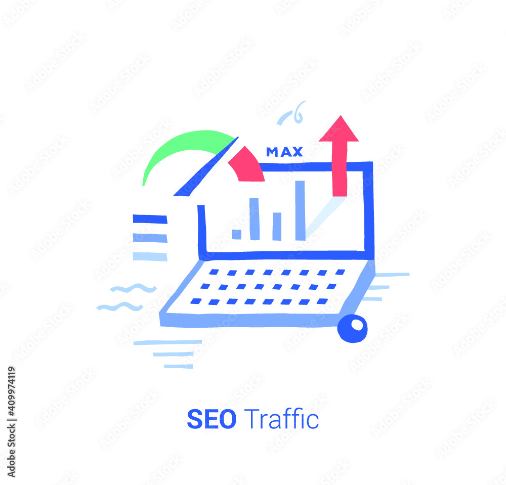 Obraz premium Doodle flat design icon vector illustration concept. Seo performance, internet speed testing