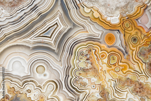 Macro photograph of the patterns in a laguna lace agate from Mexico photo