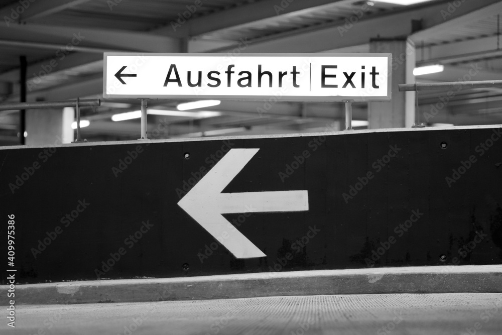 Exit sign car park on the airport. Exit sign car park on the airport.