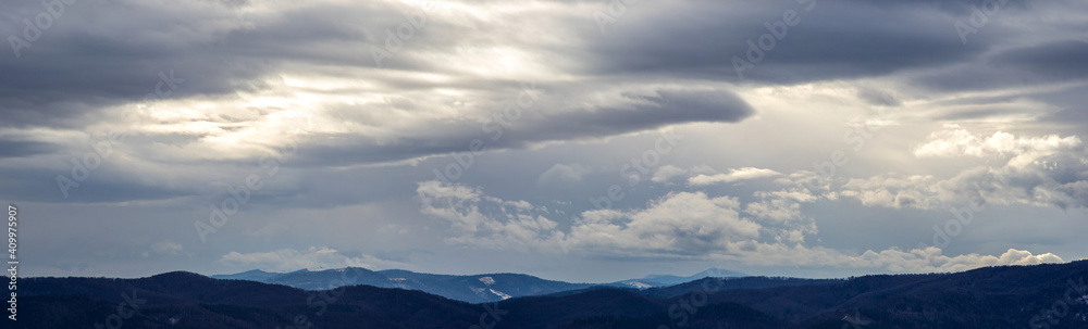 Cloudy day in the Carpathians in winter