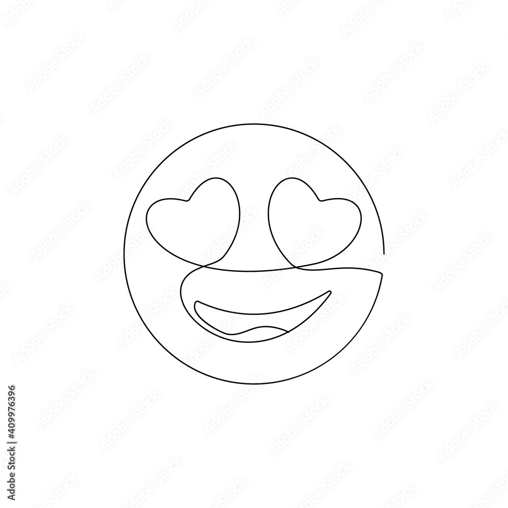 Enamored icon. One line emoji. Line graphic design. Web design, valentines day, heart emoji, continue line icons Enamored icon. One line emoji. Line graphic design. Web design, valentines day, heart emoji, continue line icons