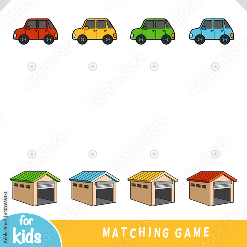 Matching game, education game for kids. Choose a garage for each car by color