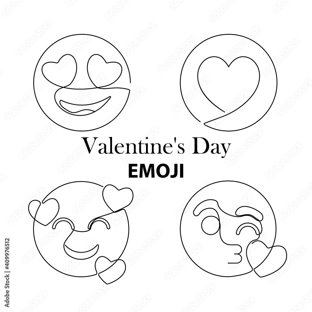 Obraz premium Enamored icon. One line emoji. Line graphic design. Web design, valentines day, heart emoji, continue line icons. cute and love. EPS10, set