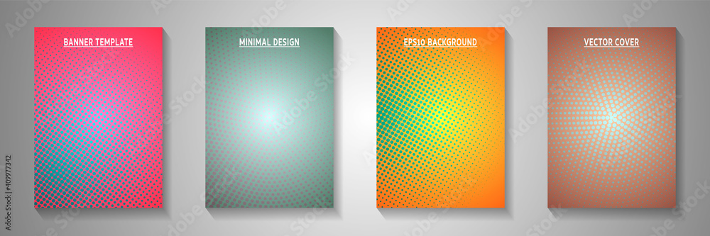 Minimalist point faded screen tone cover templates vector series. Business banner perforated screen