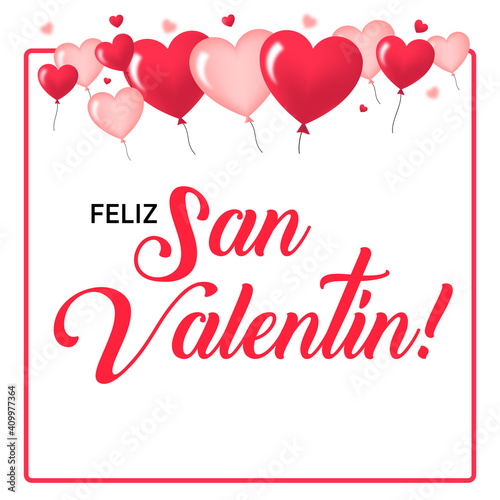 Feliz San Valentín en español. Tarjeta Saludo con corazones