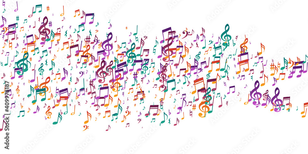 Musical notes flying vector pattern. Melody