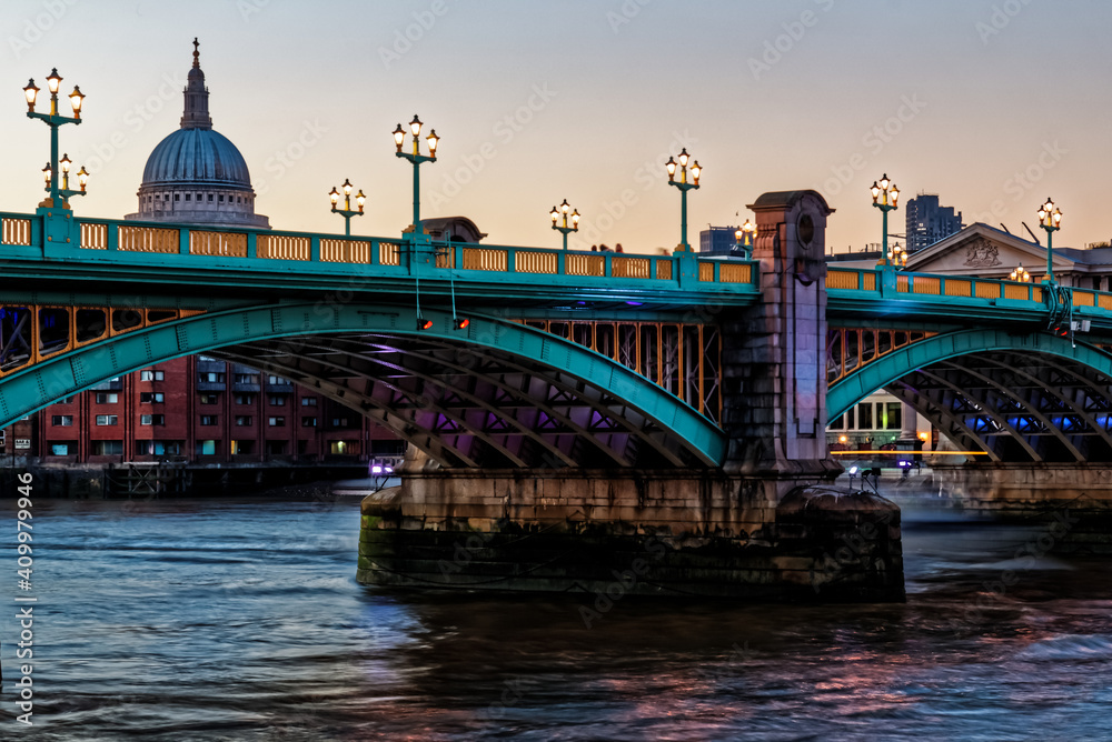 Southwark Bridge at Dusk, London, England