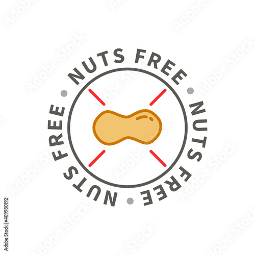 Simple allergen icon, nuts free sign on white