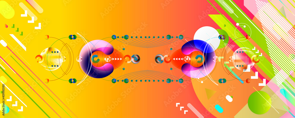 Colorful geometric background summer. Wide geometric background. Simple shapes with trendy gradients composition. Eps10 vector