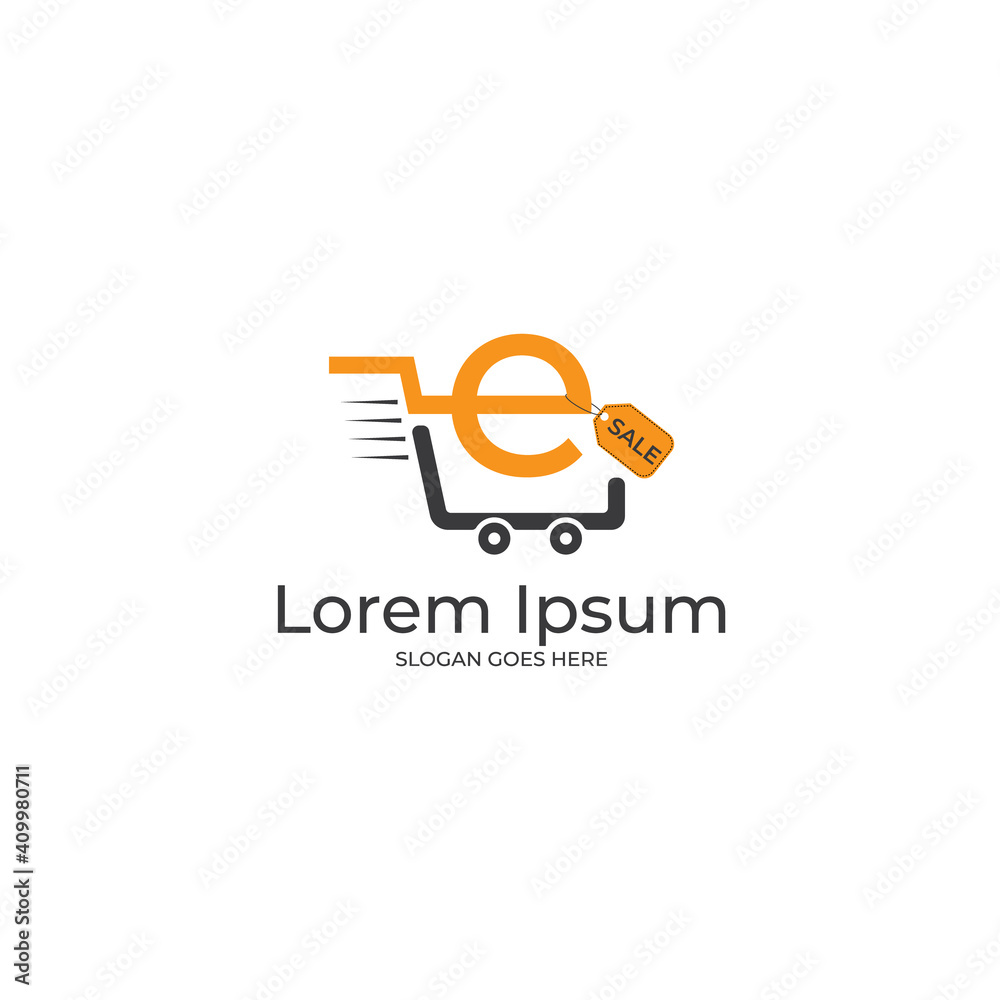 Letter e cart logo, e shopping logo, e icon illustration Letter e cart logo, e shopping logo, e icon illustration