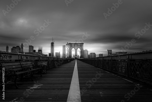 Brooklyn Bridge on a cloudy day photo