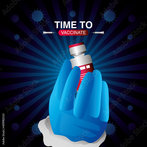 world vaccine, time to vaccinate hand with glove and syringe, covid 19 coronavirus