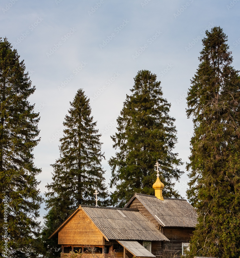 Orthodox forest chapel in the Karelian village