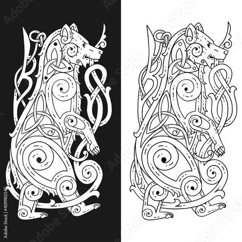 Grizzly bear in Celtic style. Sketch for a tattoo.