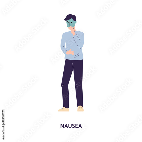 Man suffers from nausea - food poisoning symptom - due to intoxication of body