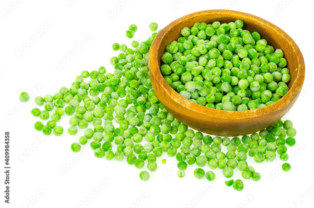 Preservation of vitamins. Frozen green peas. Organic vegetables. Studio Photo