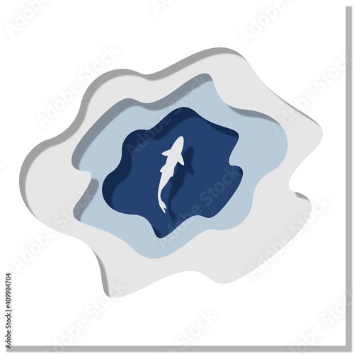 Creative conceptual vector illustration. underwater cave with fish imitation paper.