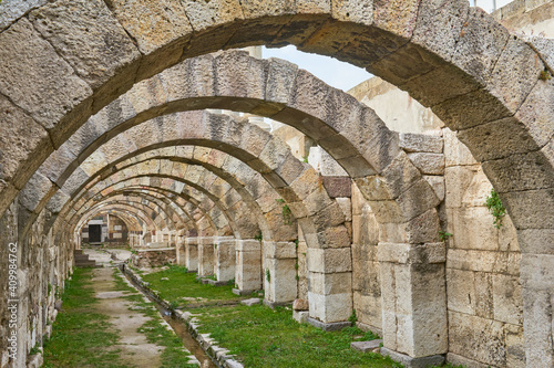 Smyrna agora. Ancient ruins attract the attention of tourists and photographers.