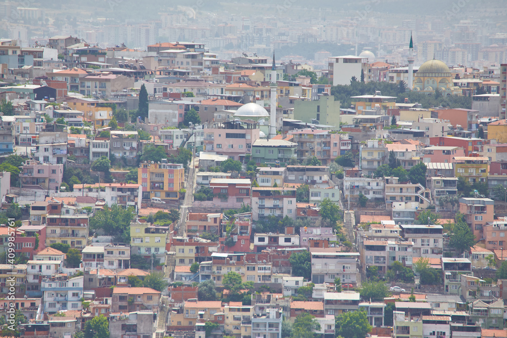 Izmir City panoramic view from building in city. Izmir City panoramic view from building in city.