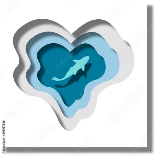 Creative conceptual vector illustration. underwater cave with fish imitation paper.