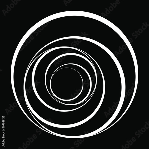 Abstract white rotated ring shape. Vector illustration. Design element for logo, sign, symbol, blackout tattoo, web pages, prints, posters, template, monochrome pattern and abstract background