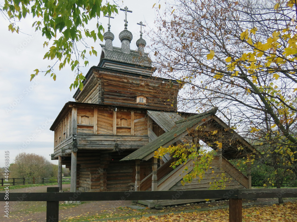 Moscow. Kolomenskoye. The church is made of pine logs in the tradition of wooden architecture of the Russian north. Moscow. Kolomenskoye. The church is made of pine logs in the tradition of wooden architecture of the Russian north.
