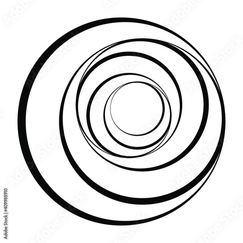 Abstract black rotated ring shape. Vector illustration. Design element for logo, sign, symbol, tattoo, web pages, prints, posters, template, monochrome pattern and abstract background