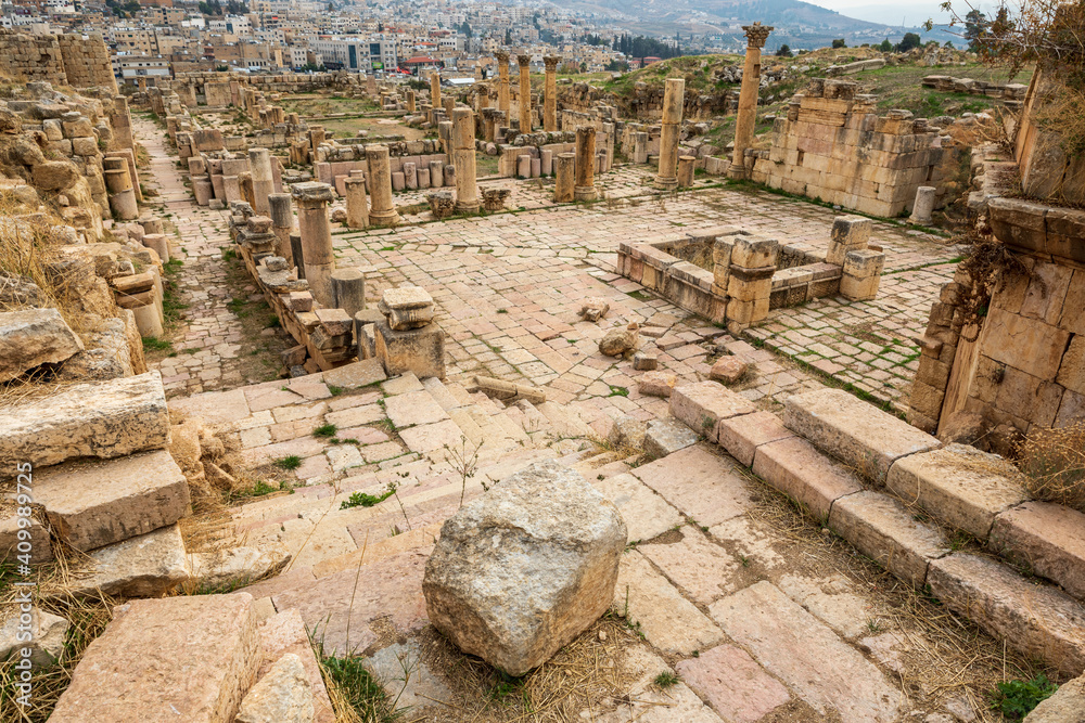 Ruins of ancient Roman city of Gerasa in Jerash, Jordan