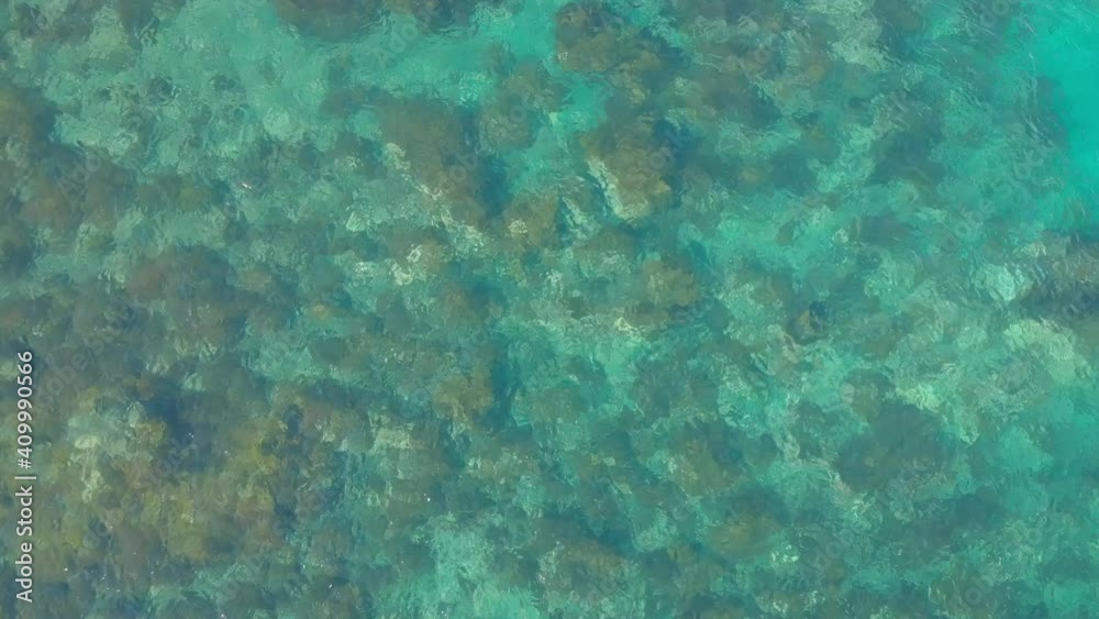 Aerial: Tranquil tropical ocean reef