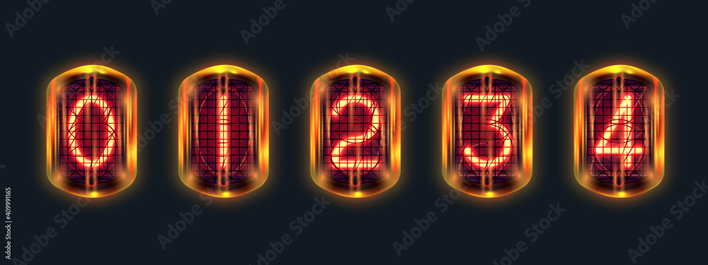 Set of retro neon numbers from red lamps in-12, nixie tube indicator ...