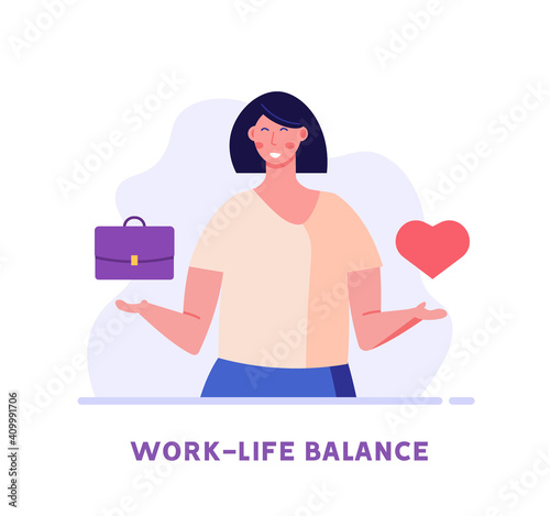 Work Life Balance Concept. Women Choosing between Career or Family on the Sale. Choose between Business and Relationship, Money or Love. Equality Concept. Vector illustration for Web Design