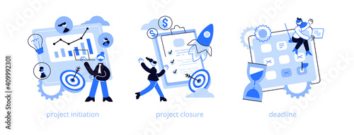 Project lifecycle abstract concept vector illustration set. Project