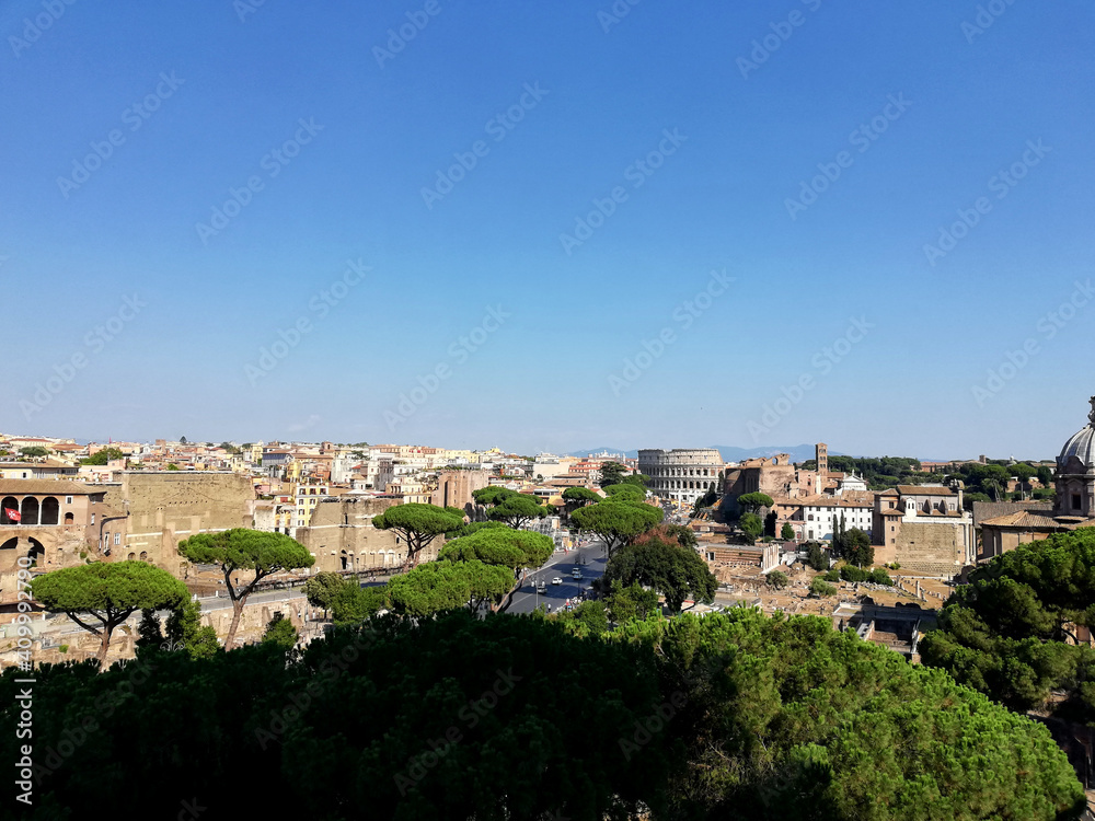 Views of the coliseum and the city of Rome