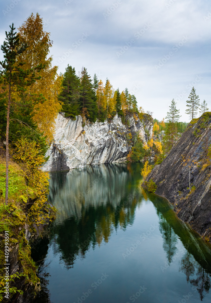 Landmark of Russia, marble quarry Ruskeala reserve in Republic of Karelia, North Russia