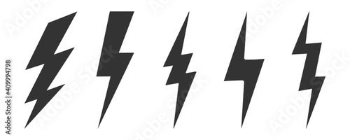 Black lightning bolt icon set vector