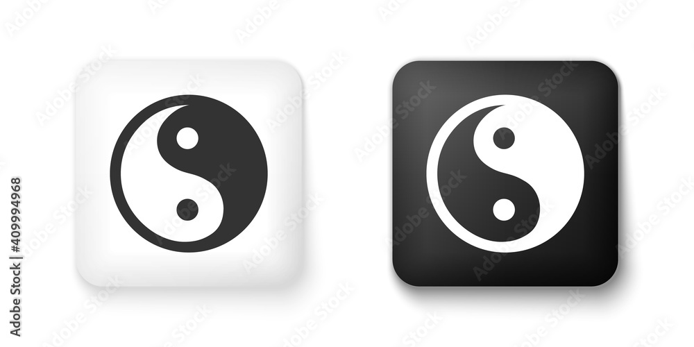 Black and white Yin Yang symbol of harmony and balance icon isolated on white background. Square button. Vector. Black and white Yin Yang symbol of harmony and balance icon isolated on white background. Square button. Vector.