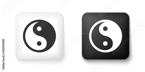 Black and white Yin Yang symbol of harmony and balance icon isolated on white background. Square button. Vector.