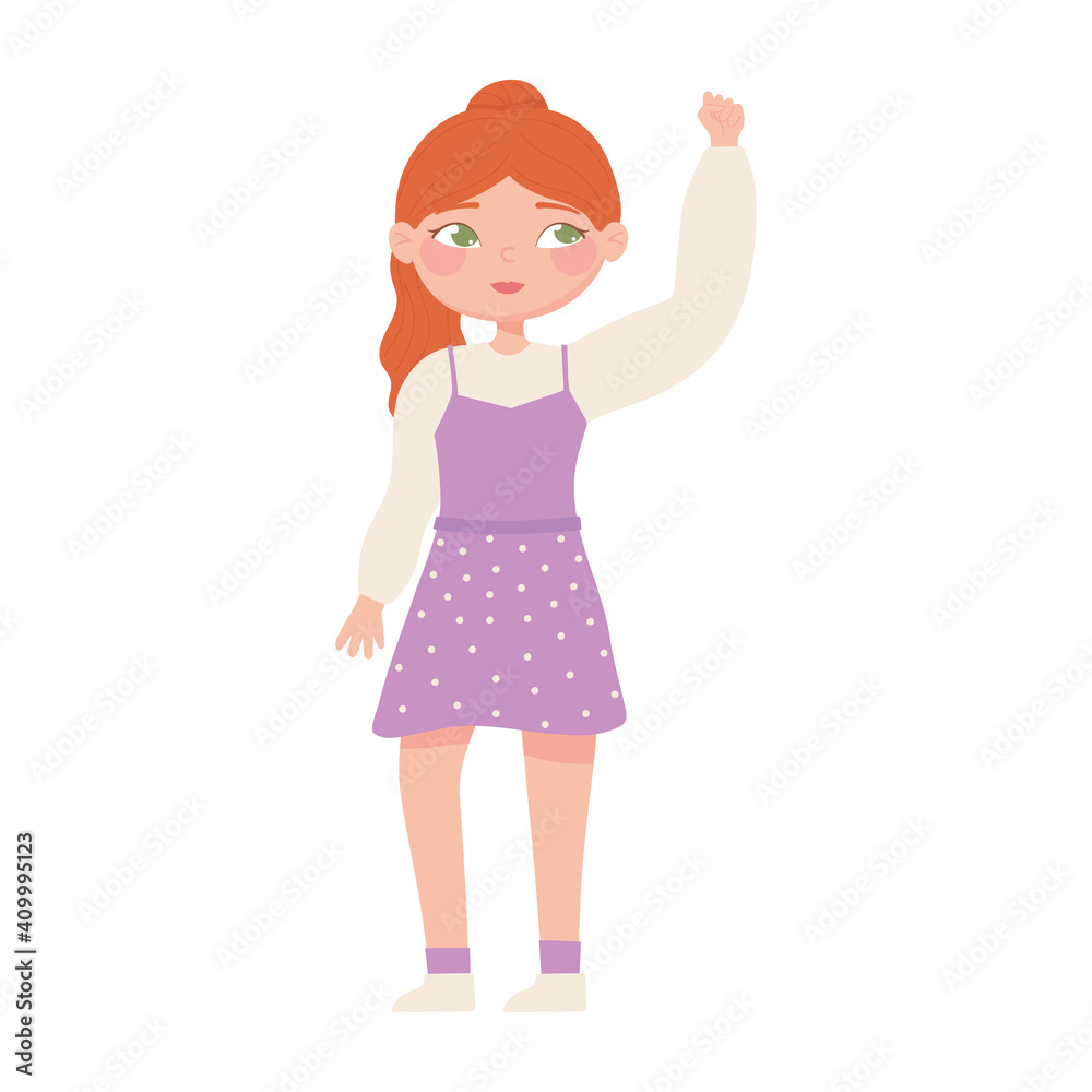 woman character raised hand cartoon white background woman character raised hand cartoon white background