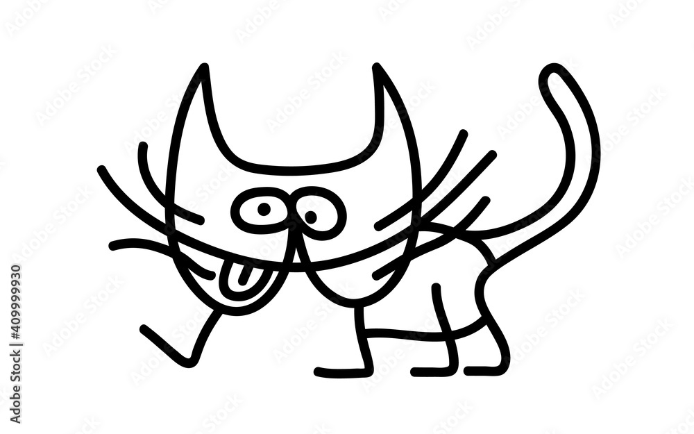 Sketch by marker, black cat icon isolated on white background. Felt-tip pen drawing. Laconic symbol. Funny hand drawn art. Vector illustration Sketch by marker, black cat icon isolated on white background. Felt-tip pen drawing. Laconic symbol. Funny hand drawn art. Vector illustration