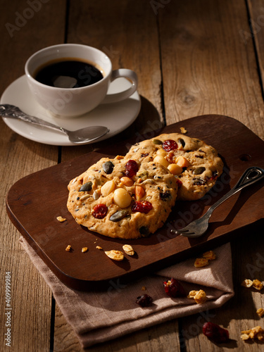 Fotografie Homemade Healthy Cereal butter Cookies with whole grain cereal, fruit and nuts