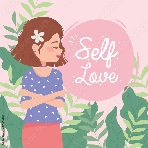 womens day woman with flower in hair, self love