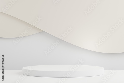 3d rendering geometric forms. Blank podium display in white marble color. Minimalist pedestal or showcase scene for present product and mock up.